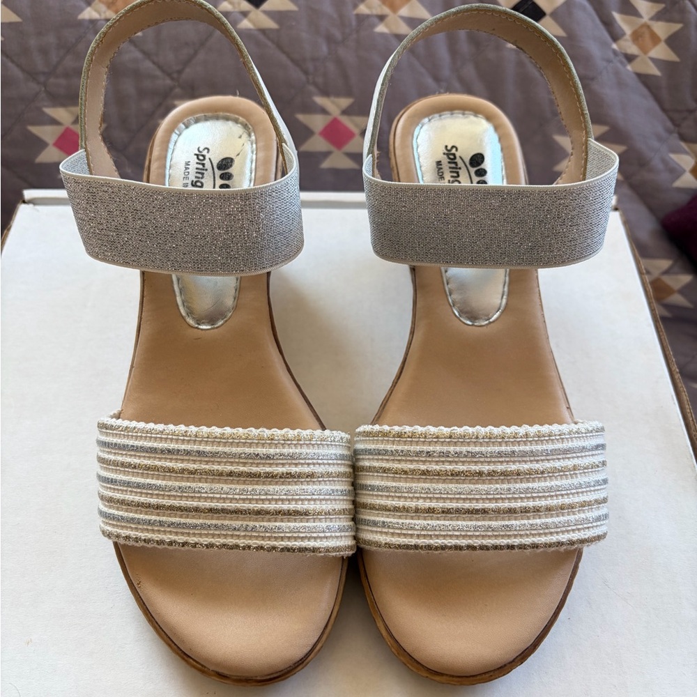 Spring Step Neutral Strappy Wedge Sandals in Beige and Taupe